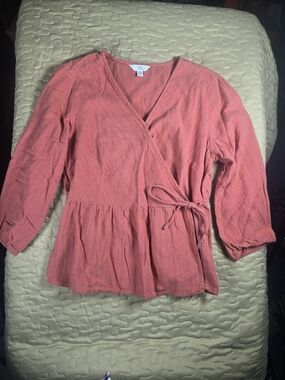 Time and Tru Coral Wrap Peplum Blouse